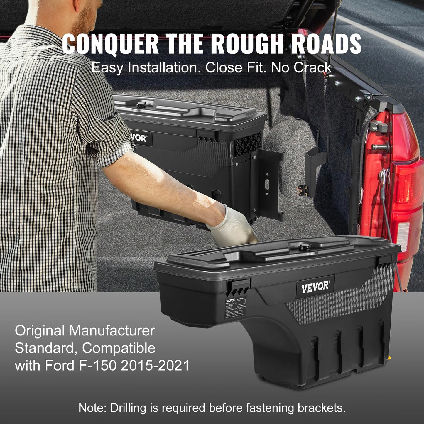SucceBuy Truck Bed Storage Box Lockable Waterproof and Durable Compatible with Ford F-150 2015-2021 Passenger Side