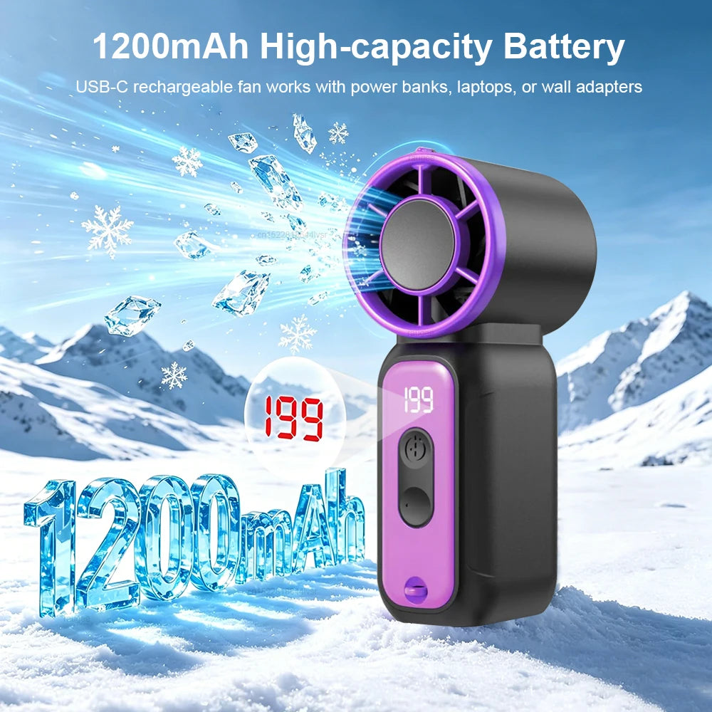 Mini Handheld Fan LED Digital Display Small Pocket Fan Portable Outdoor Personal Air Cooling Fan Rechargeable Hanging Neck Fan