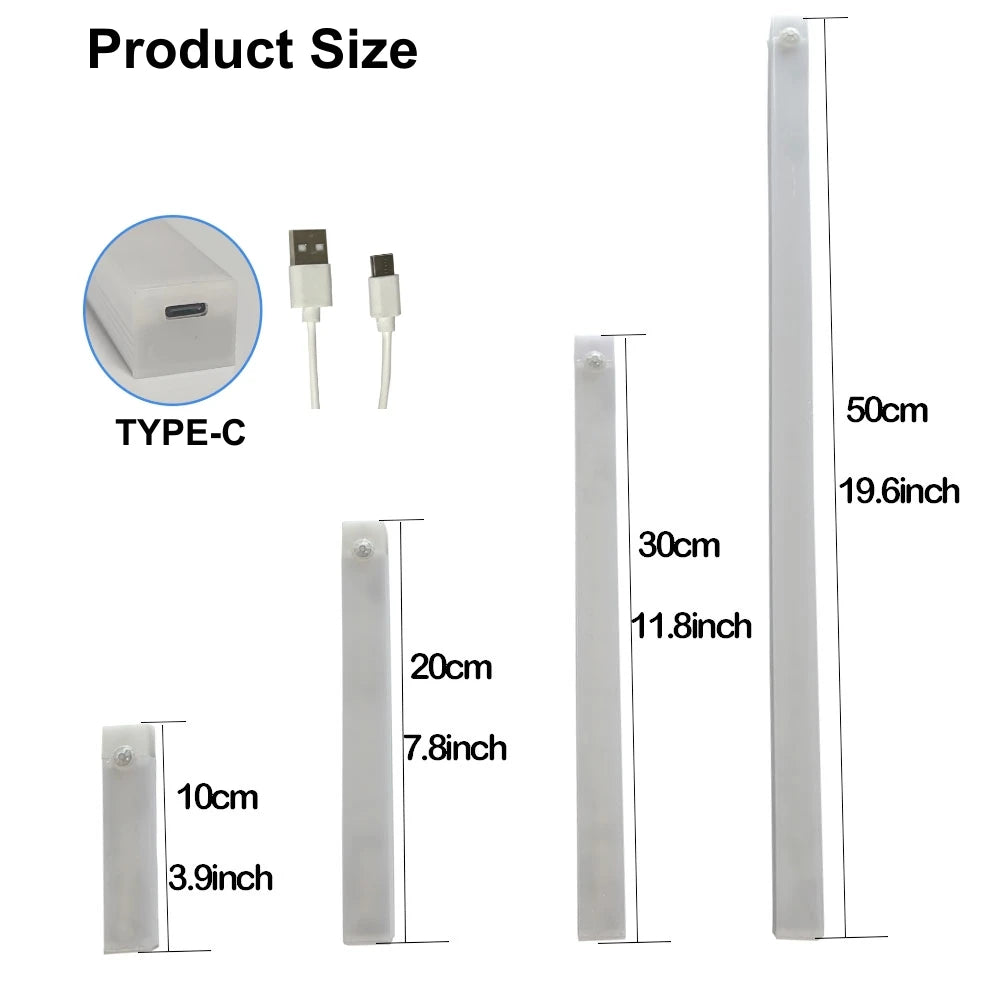 Wireless Motion Sensor Lamp LED Night Light USB Type C Rechargeable Cabinet Lamp for Kitchen Bedroom Wardrobe Staircase Lighting
