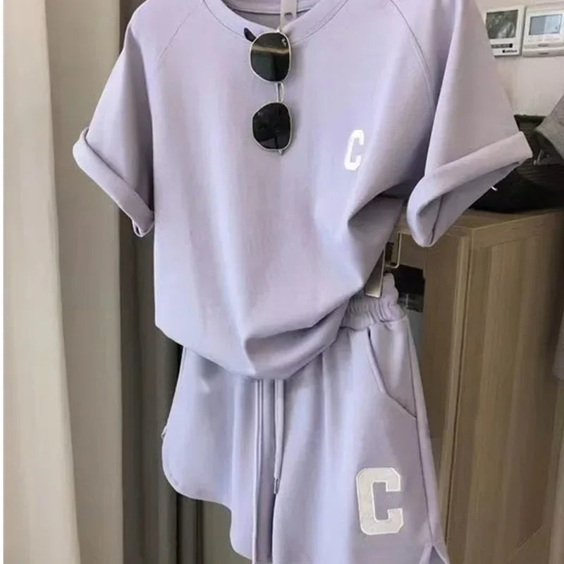 Bull Horn Sleeve Casual Sports Suit Women's Summer Thin Style Summer Running Fashion Western-Style Short Sleeved Shorts Pajamas