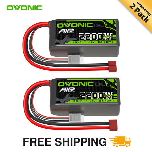 OVONIC 3S 2200mAh 11.1V 35C Shorty LiPo Battery XT60/T-Plug for RC 1/14 Cars Planes Helicopters (2 Pack)