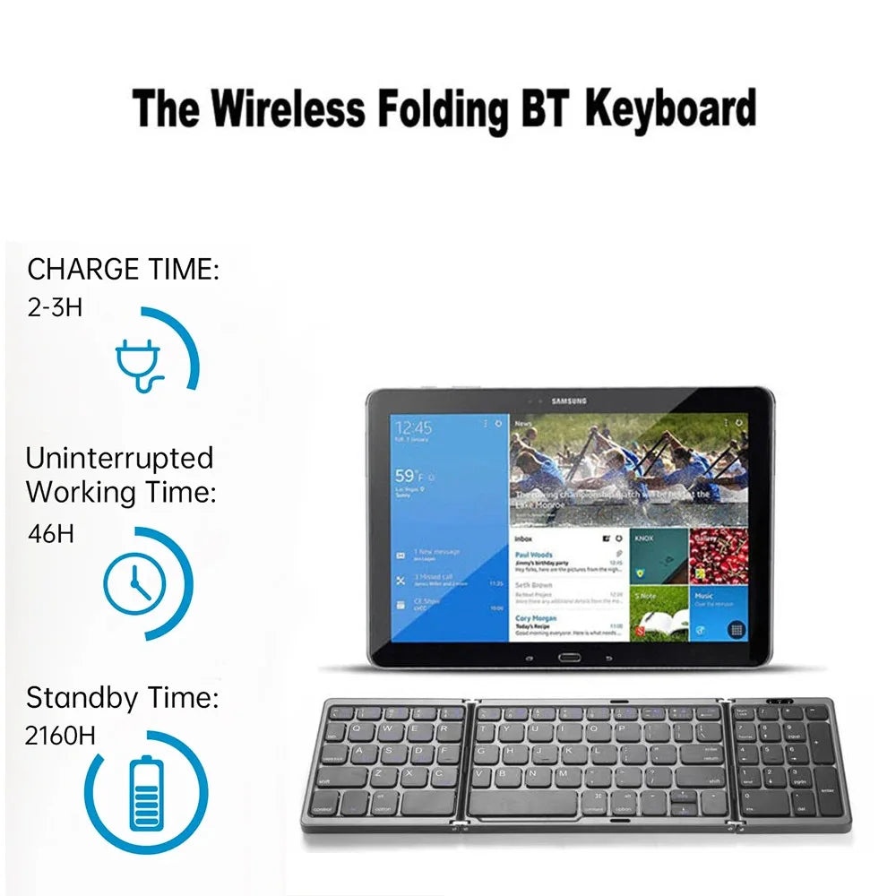 Tri-Fold Bluetooth Keyboard Portable Mini Keyboard Rechargeable Keyboard Mute Wireless Keyboard For Laptop Windows Android IOS