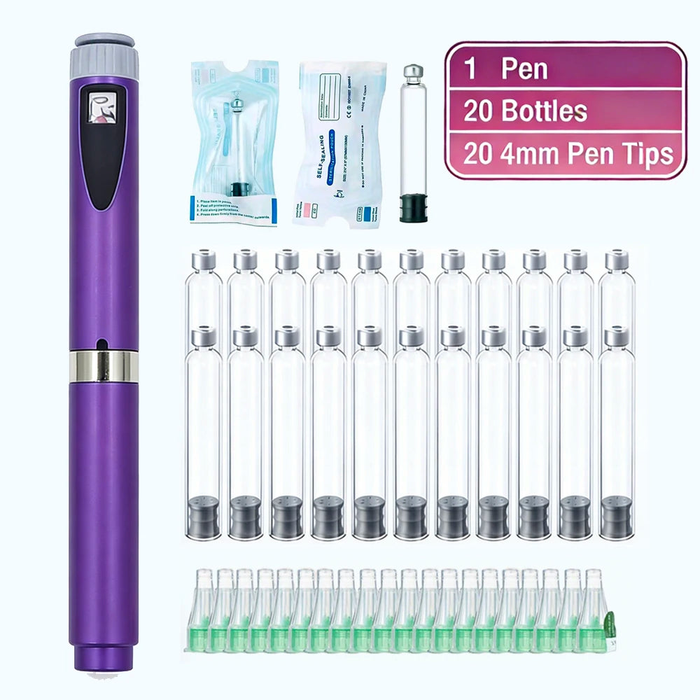Multi-use Precise Dosing Reusable Injection Pen Set 3ml Empty Cassette Bottle Cartridges 4/6/8mm Disposable Pen Tip for Insulin