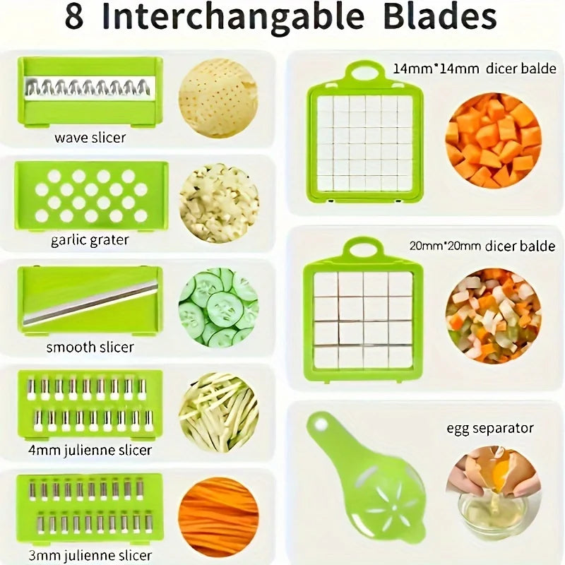 16-in-1 Vegetable Chopper - Manual Food Slicer with Container & Drain Basket for Onion, Carrot & Garlic