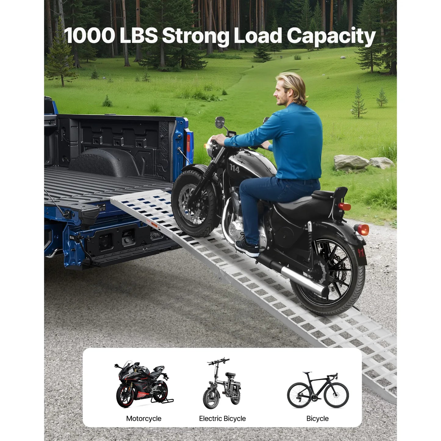 SucceBuy Aluminum Ramps Heavy-duty Ramps with Wider Ramp Surface, Universal Stable Loading Ramp with Handles, Fit for Motorcycle
