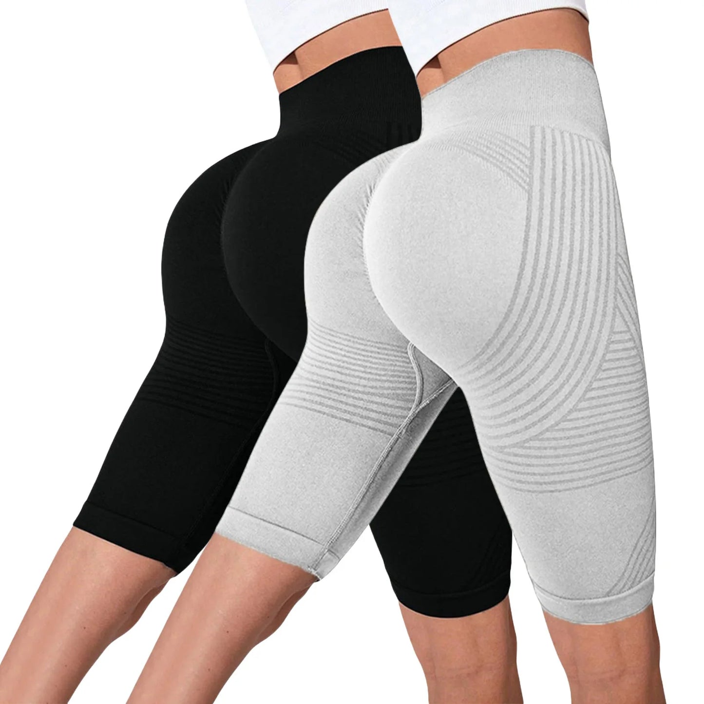 2-Pack of European and American hot-selling seamless hip-lifting fitness pants, belly-tight high-waisted peach hip yoga shorts