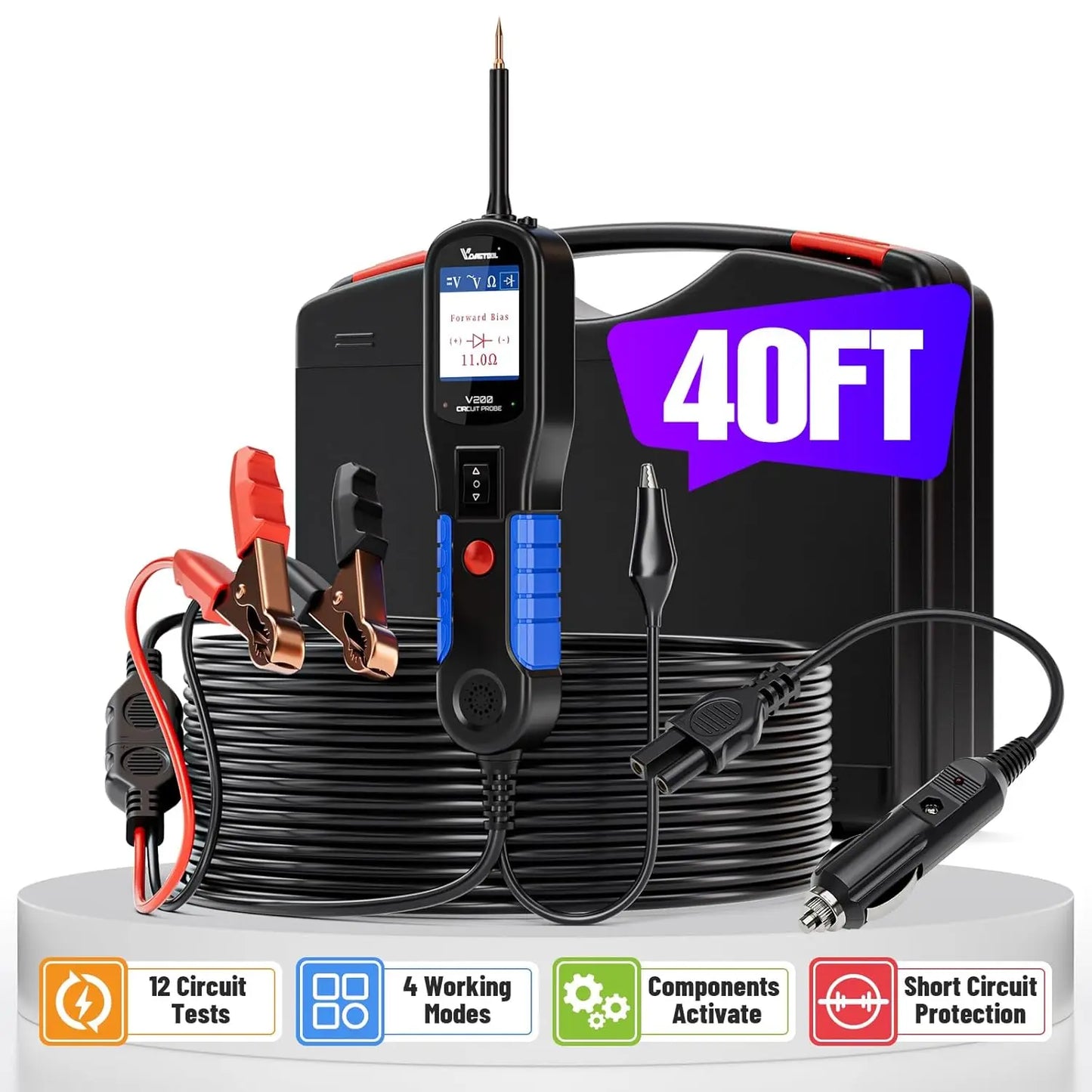 2026 VDIAGTOOL V200 Power Probe 12V/24V Automotive Car Circuit Tester AVOmeter Electrical System Diagnostic Tools 40FT Cable