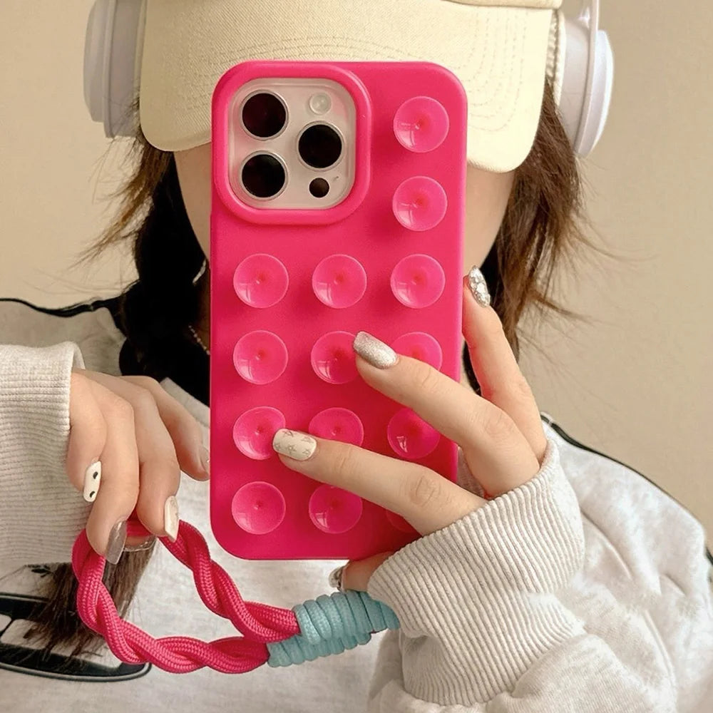 Suction Cup Soft Silicone Phone Case For iPhone 16 Pro Max 17 13 14 11 12 15 Pro Max Plus Anti-Slip Shockproof Candy Color Cover
