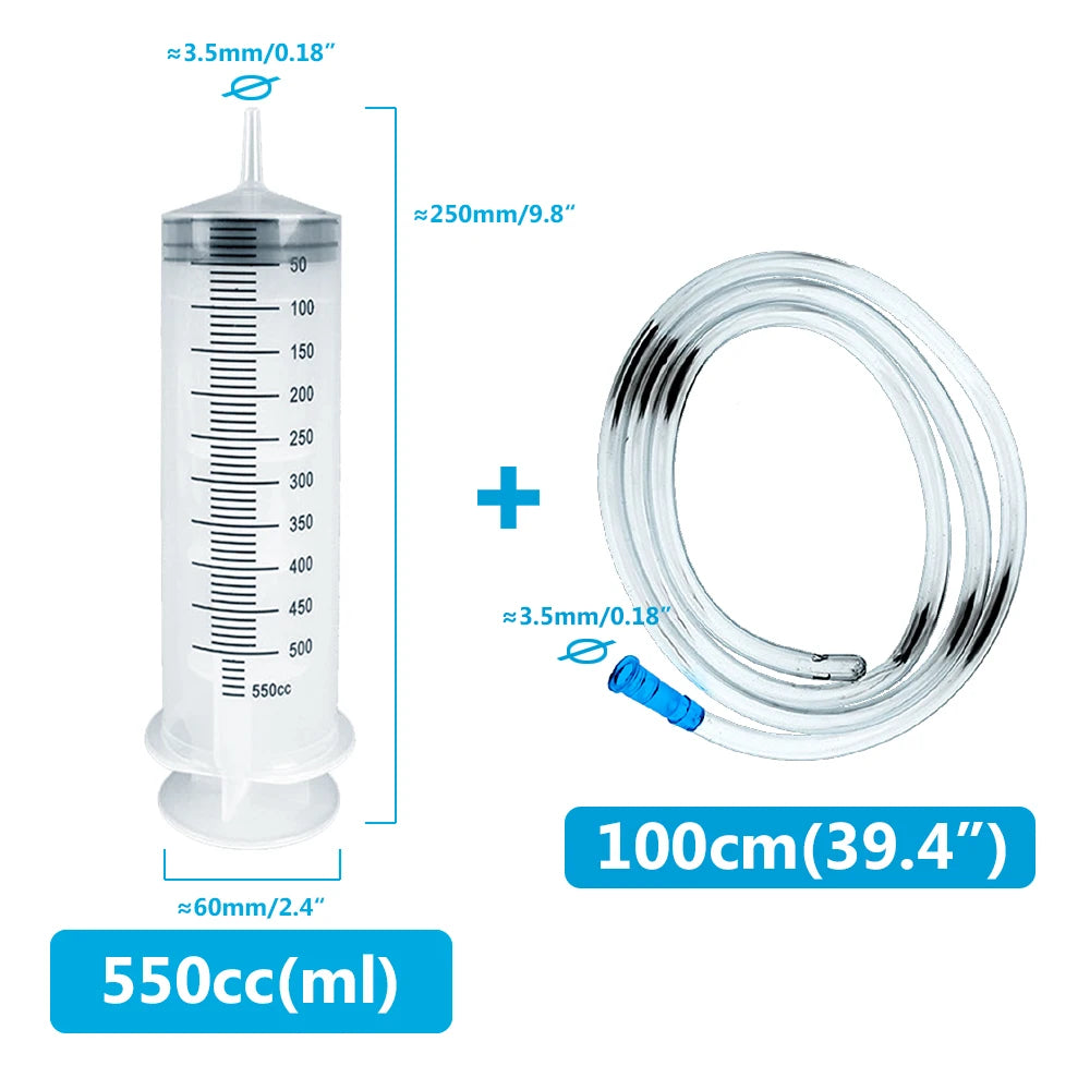 Large Capacity Syringe 50ml 100ml 150ml 200ml 250ml 350ml 550ml Plastic Injector Pump Oil Glue Fluid Reusable 100cm Hose Syringe