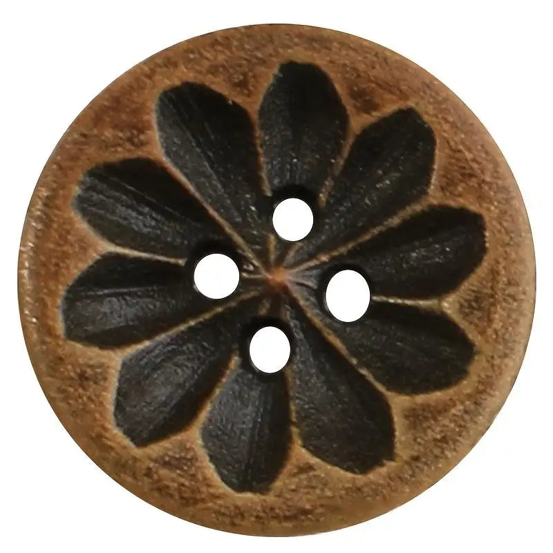 20pcs 18mm Vintage-Inspired Dark Brown Wooden Buttons with Intricate Carvings - Ideal for DIY Shirt Cardigan Sweater and Blazer