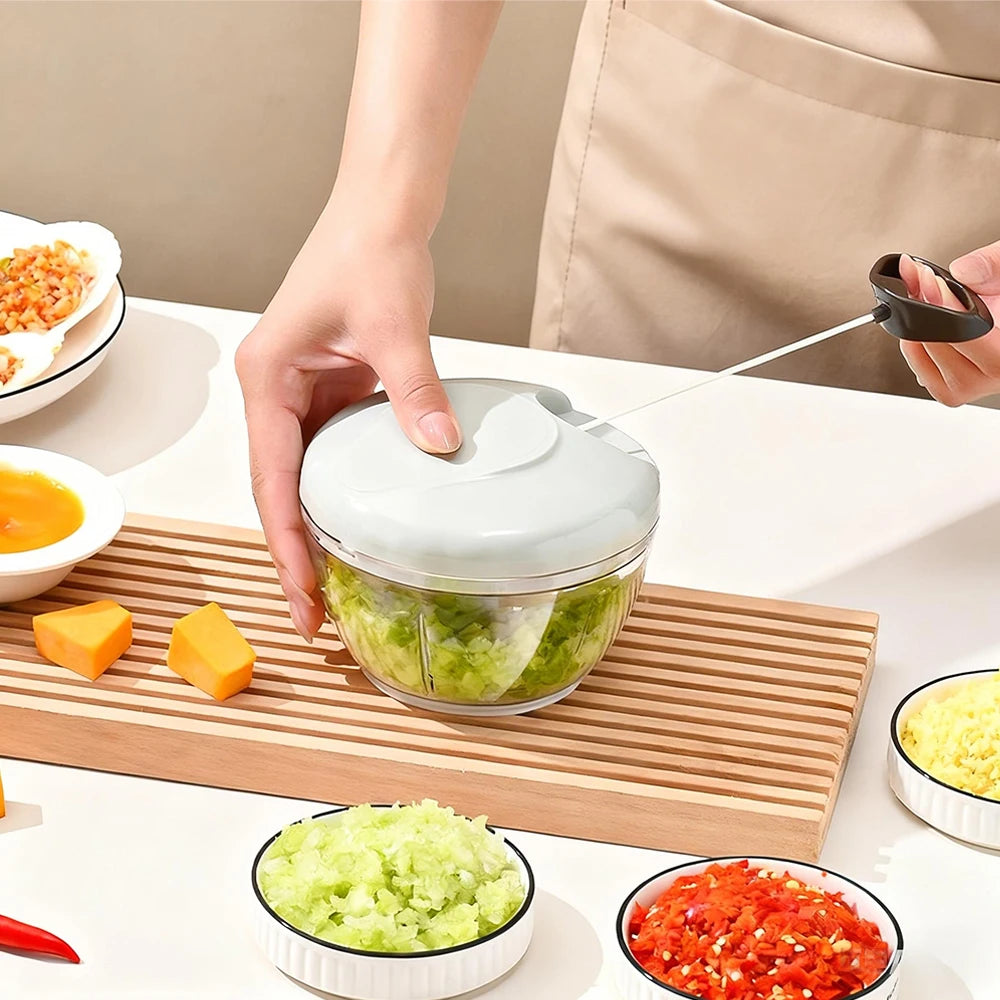 500ml Manual Food Processor Vegetable Chopper, Portable Hand Pull String Garlic Mincer Onion Cutter for Veggies, Ginger, Fruits