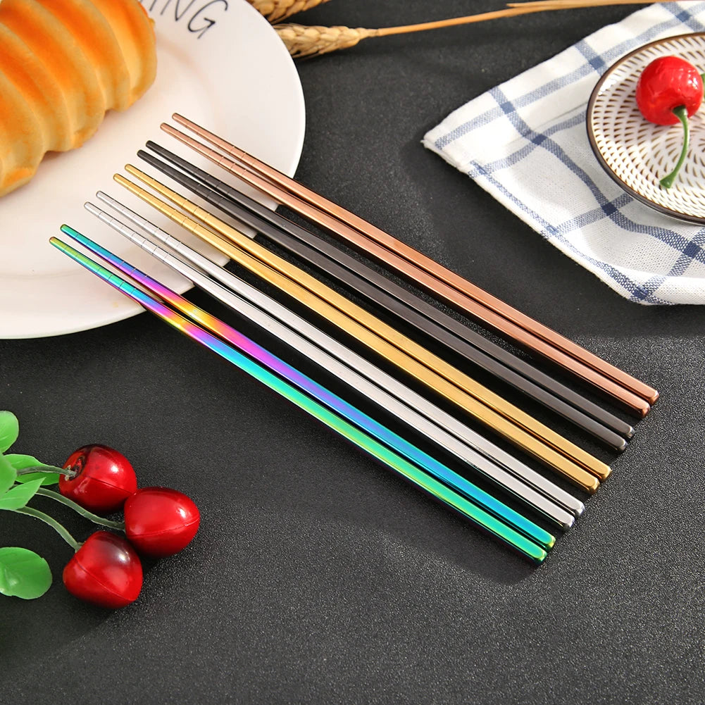 Stainless Steel Chopsticks Portable Non-slip Food Sticks Tableware Chinese Gifts