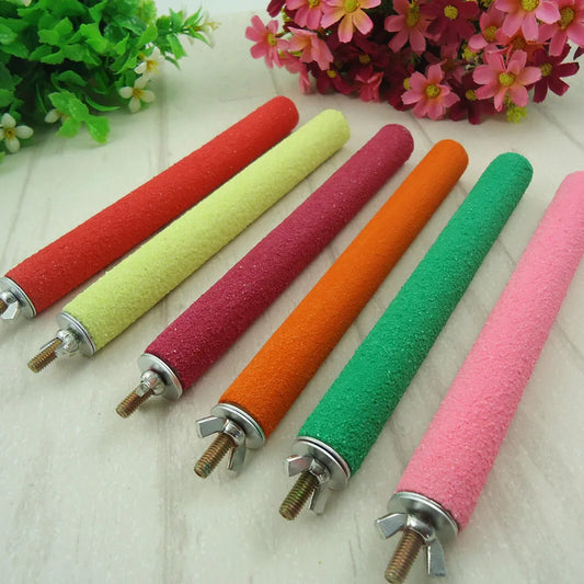 Bird Claw Beak Grinding Bar 1 piece of random color  Parrot Perching Station Platform Portable Wooden Alloy for Little Bird Myna