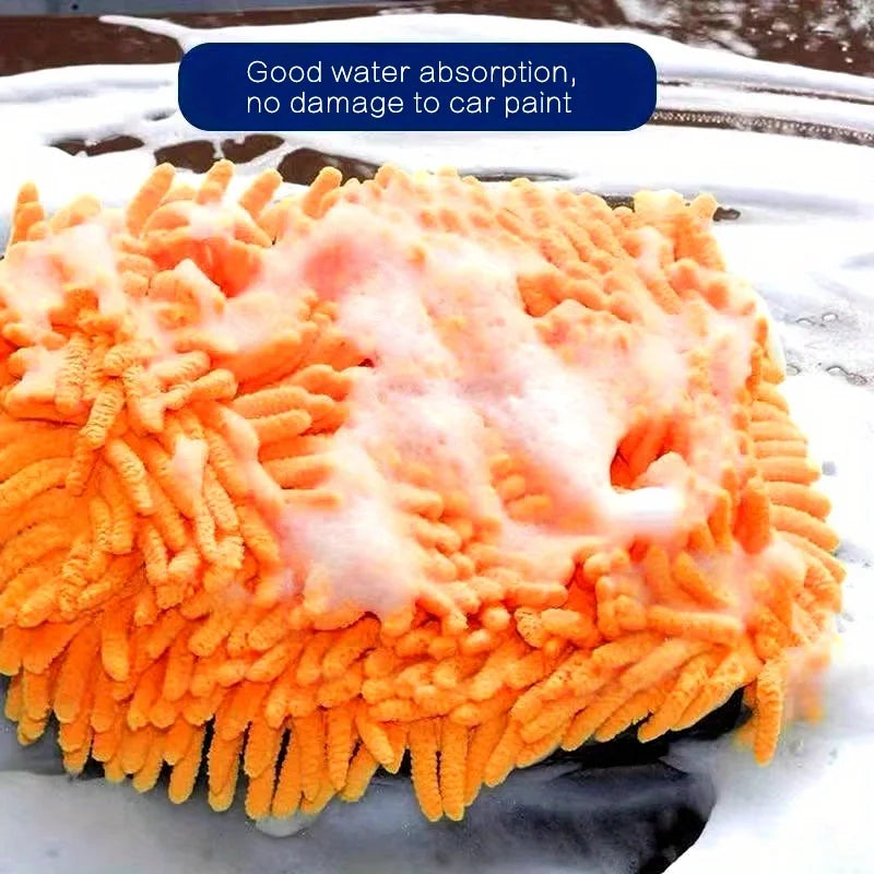 Car Cleaning Microfiber Suede Waterproof Glove - Double-Sided Auto Care Glove with Cleaning Brush & Cloth Towel