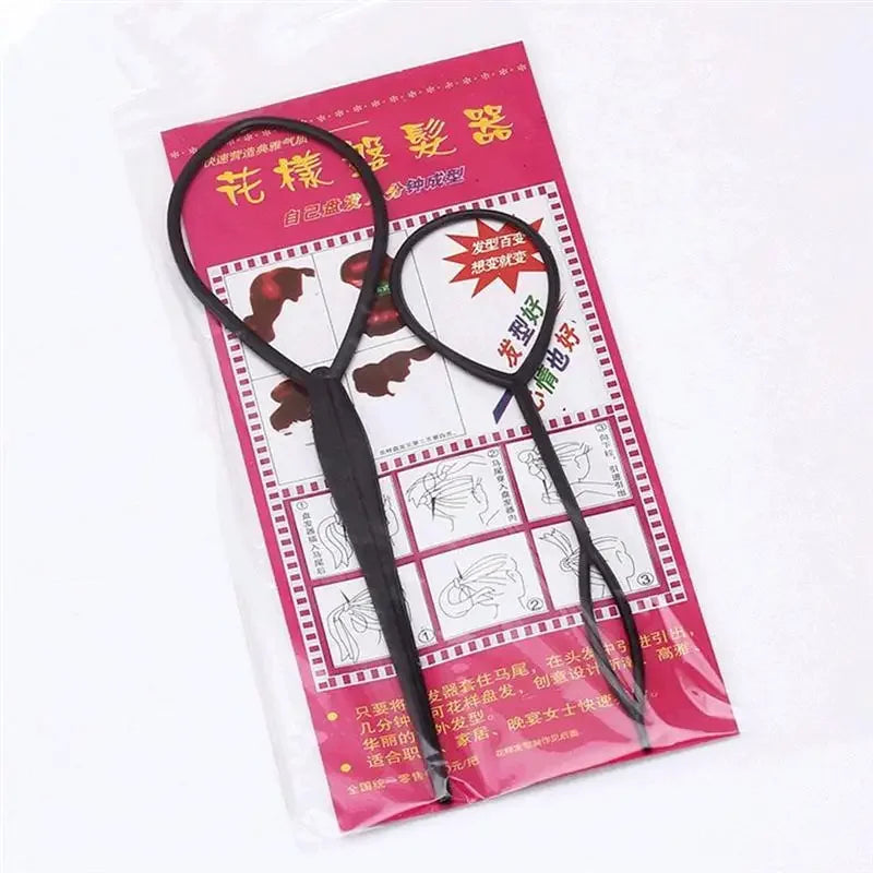 2pcs Plastic Crochet Braids Pull Hair Needle Ponytail Pigtails Updo Hairstyle Tail Hair Braid Ponytail Hairdressing Tools
