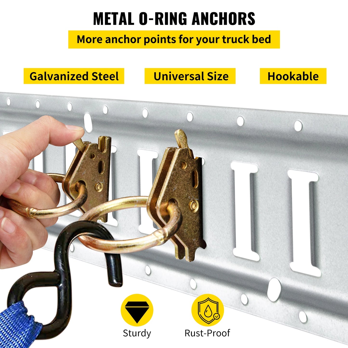 SucceBuy Universal E-Track Tie-Down Rail Kit 8 Steel Rails 2 Single Slots 8 O-Rings 8 Tie-Offs Trailer Car Securing Accessories