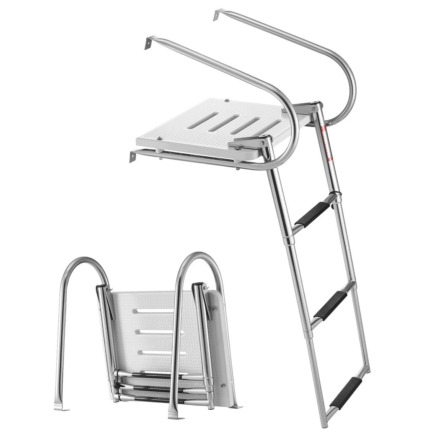 SucceBuy 3 Steps Boat Ladder Stainless Steel 400 lbs Telescoping Folding Swim Deck Ladder with Handrails for Outboards Yacht