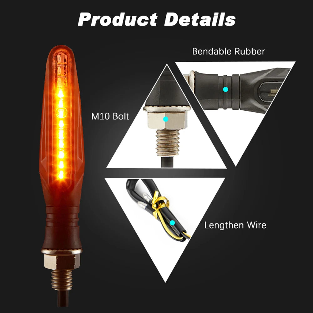 2pcs Motorbike Side Turning Indicators 12V 12LEDS Daytime Running Lights High Brightness Waterproof for Motorcycles Beach Bikes