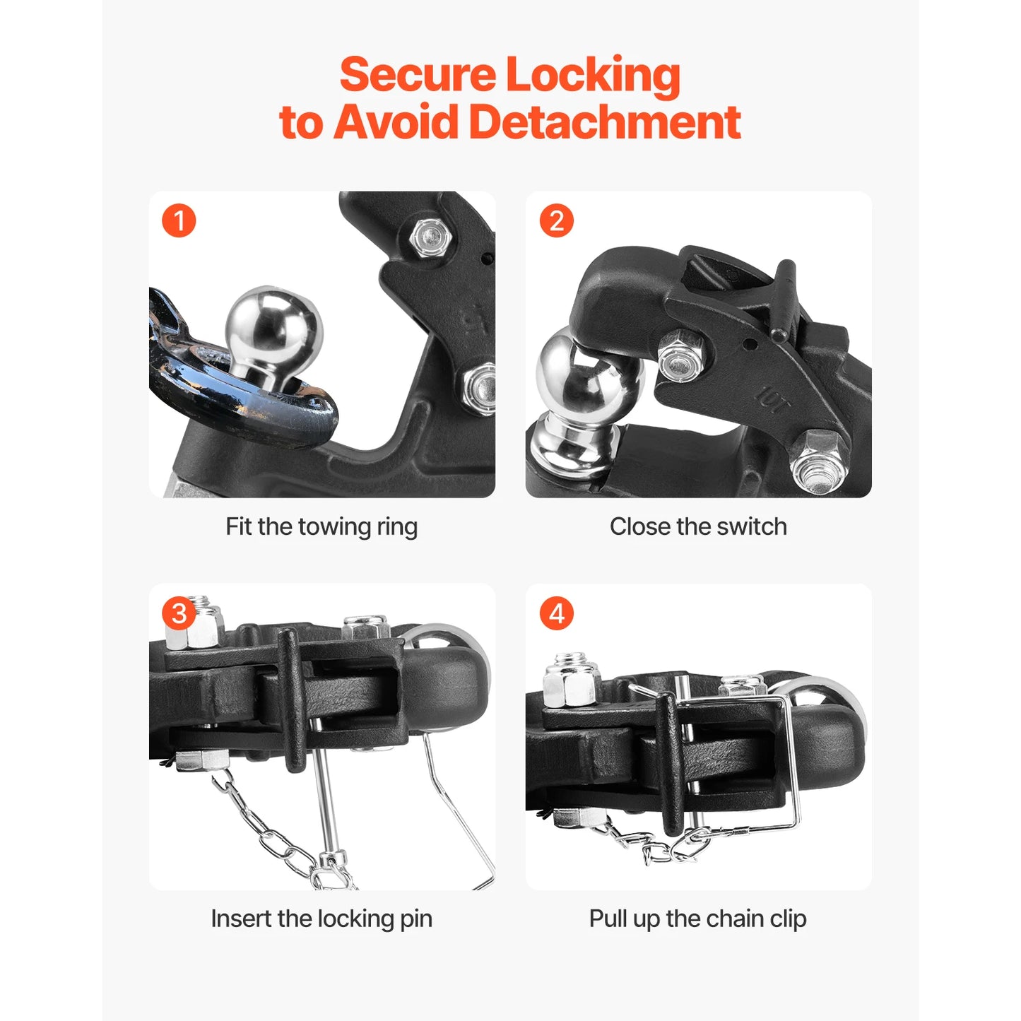 VEVOR Pintle Towing Hook Hitch Combination 2in/ 2-5/16-in Receiver Ball for 2in Hitch Hook fits 2.5 to 3-in Lunette Ring