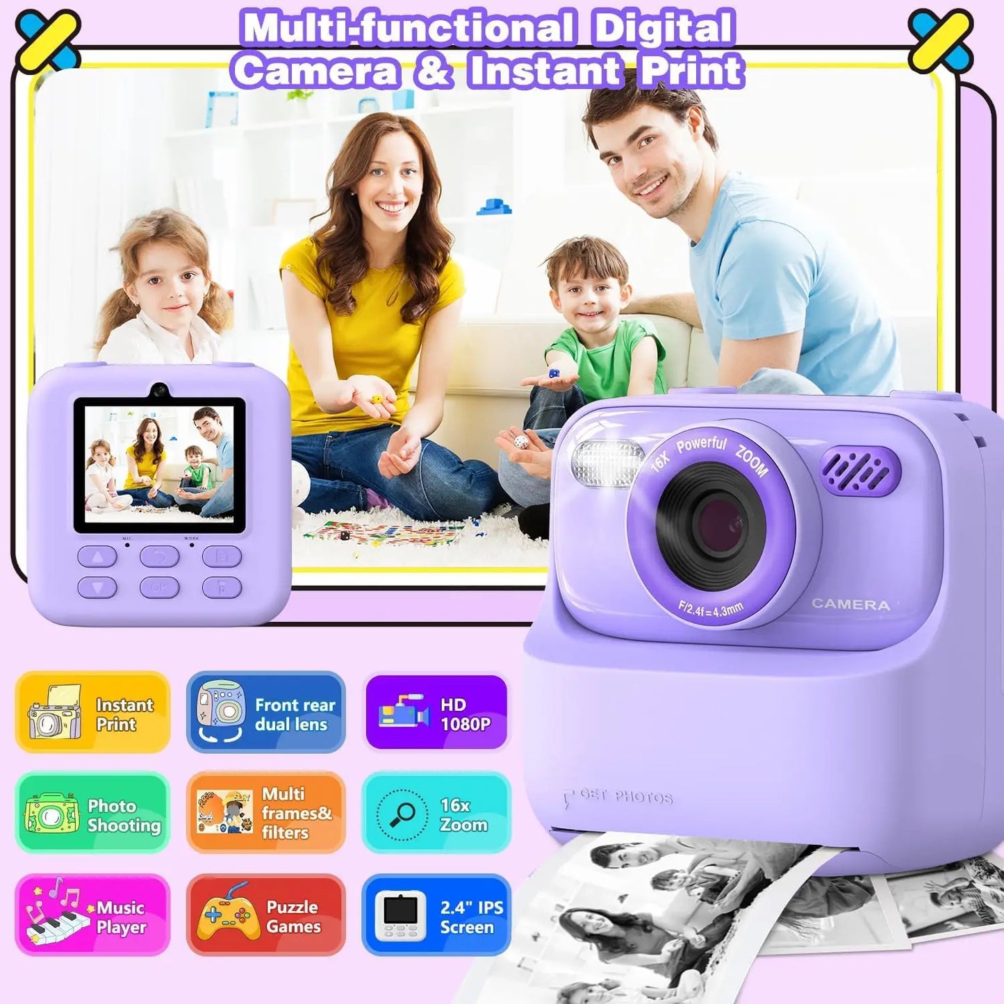 Mgaolo Kids Camera Instant Print Photo,Children Digital Camera Toys Gift with HD Video
