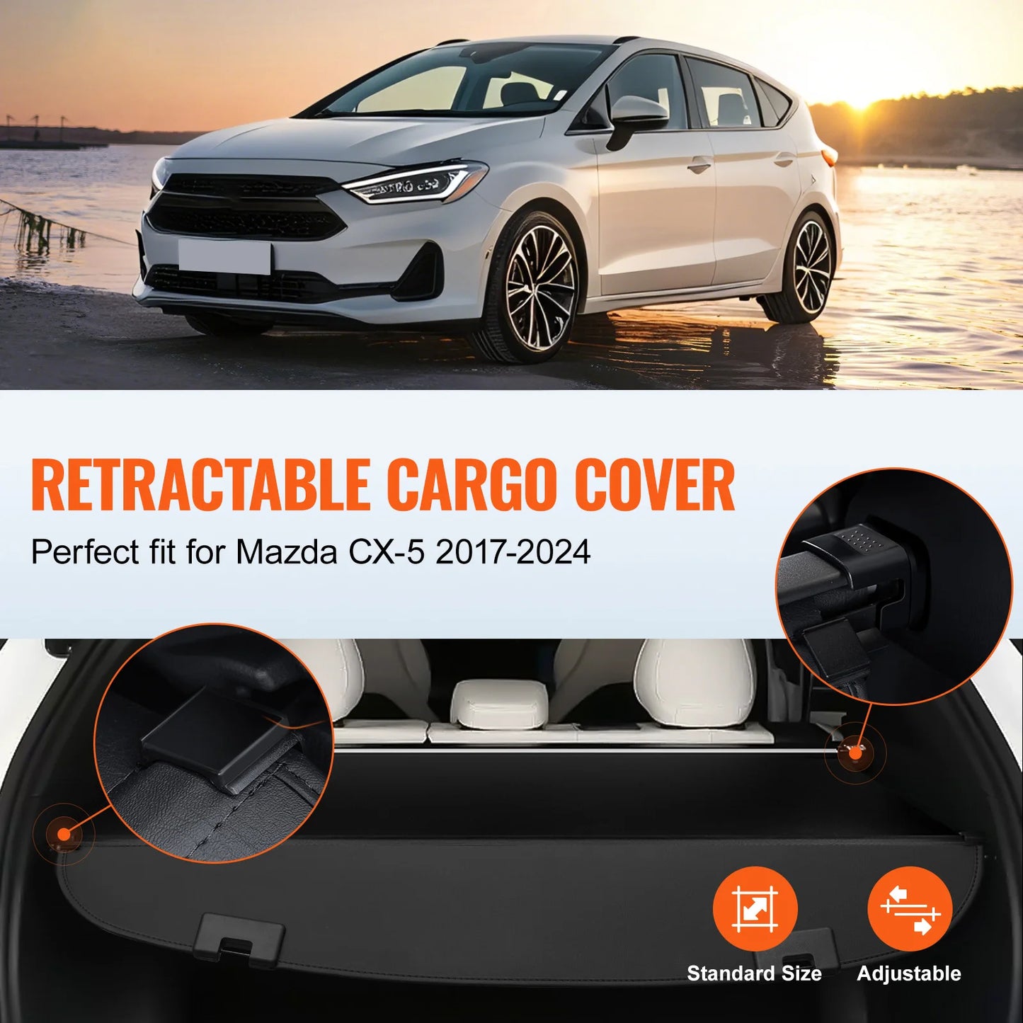 SucceBuy Retractable Cargo Cover Upgraded Waterproof Trunk Cover Security Shield Shade for Mazda CX-5 2017-2024 Rear Trunk Cover