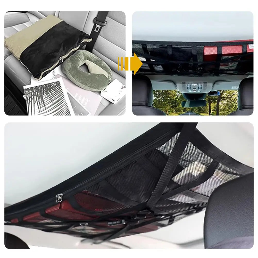 Car Roof Storage Organizer Strong Net Bag Load-Bearing Mesh Large Capacity Car Camping Accessories Storage Bag Roof Tent