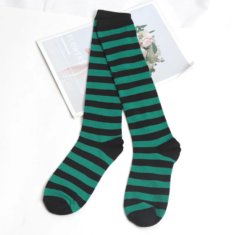 Color Striped Stockings Japanese Knee Socks Fashion Women Keep Warm Sexy Slim Long Socks Black White Striped Hosiery
