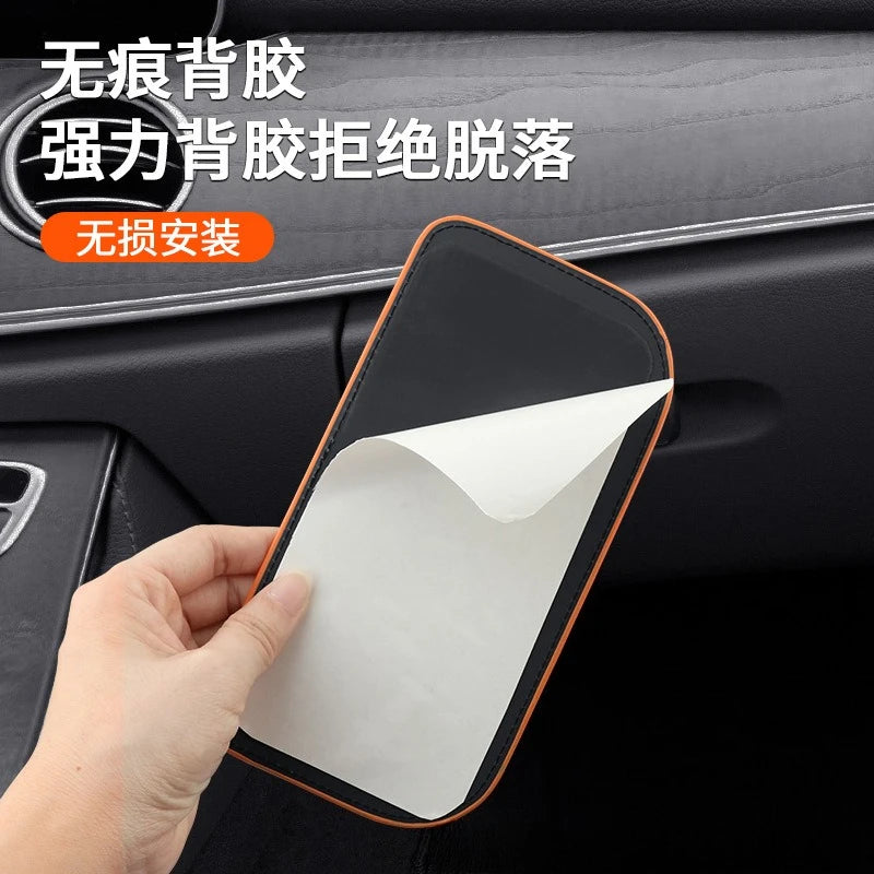 Car Side Storage Box PU Leather Car Side Pocket Organizer Self-Adhesive Car Seat Gap Organizer Automotive Sunglass Holder