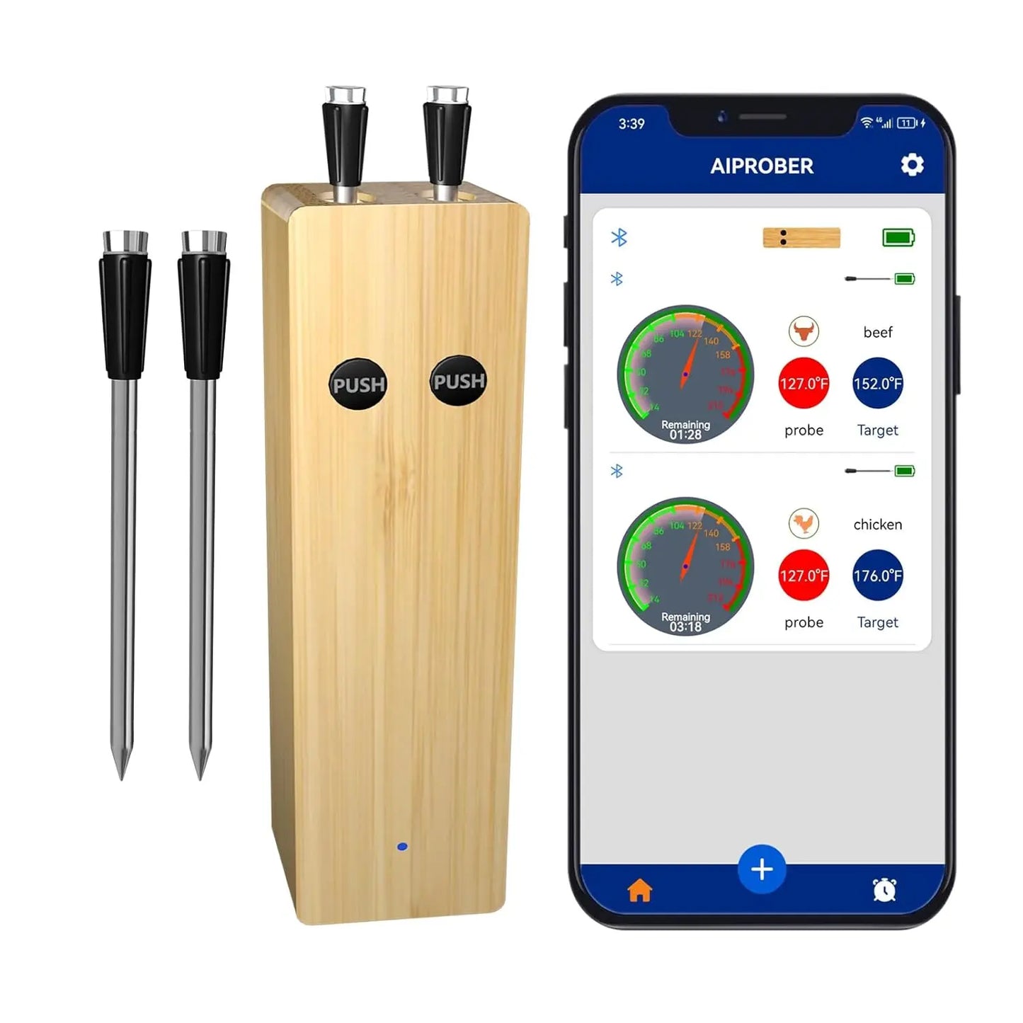 Searke Wireless Bluetooth Meat Thermometer IP67 Waterproof Probes APP 500m Distance Rechargeable for Grilling Smoker BBQ Oven