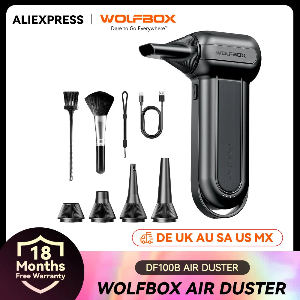 WOLFBOX DF100 Electric Air Duster Air Blower-150000RPM Super Power, Rechargeable 3-Gear Brushless Motor for Car/PC/Home/Outdoor