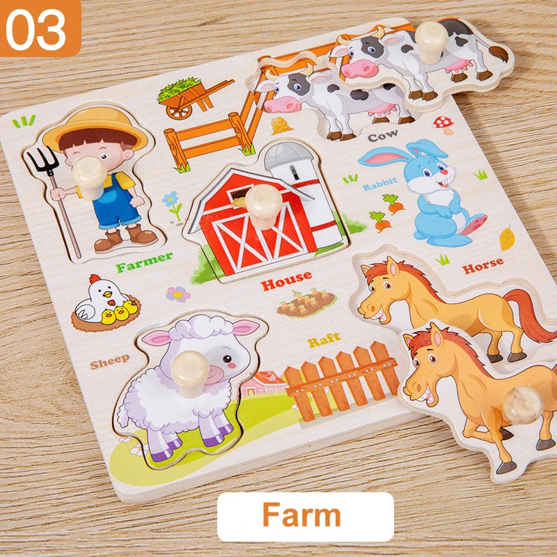Montessori  Toys Wooden 3d Puzzle Cartoon Animal Intelligence Jigsaw Puzzle Early Learning Educational Toys for Children