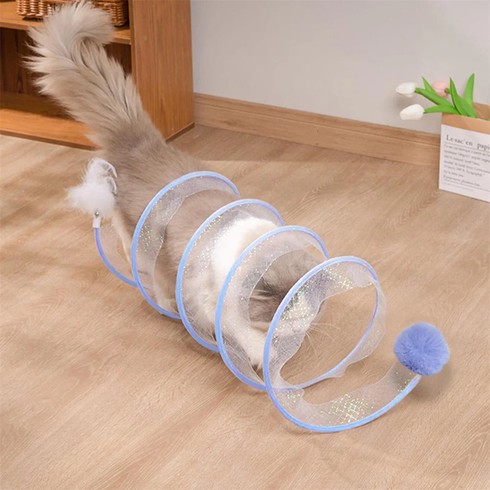 3PCS Cat Tunnel Collapsible Toy Feather Funny Exercise Indoor Ball Mouse Feather Toy