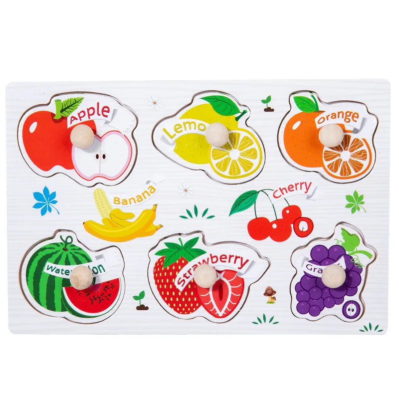 Baby Wooden Puzzles Montessori Toys 1 2 3 Years Toddler Toys Hand Grab Board Alphabet Number Cognition Learning Educational Toys