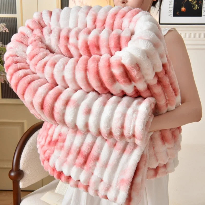 Flannel Blanket Queen Size Spring Autumn Warm Blankets for Bedgradient Color Soft Plush Sofa Throw Blanket