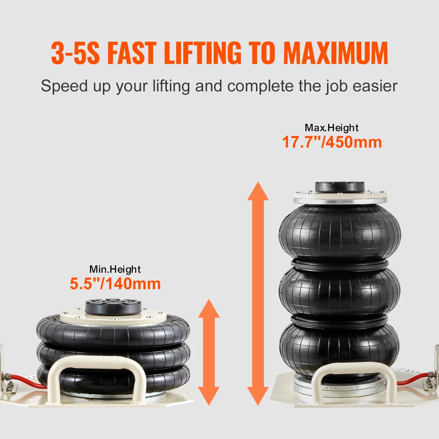 SucceBuy Air Jack 3Ton Triple Bag Air Jack Airbag Jack with Six Steel Pipe Fast Lifting Pneumatic Jack with Side Handle for Car