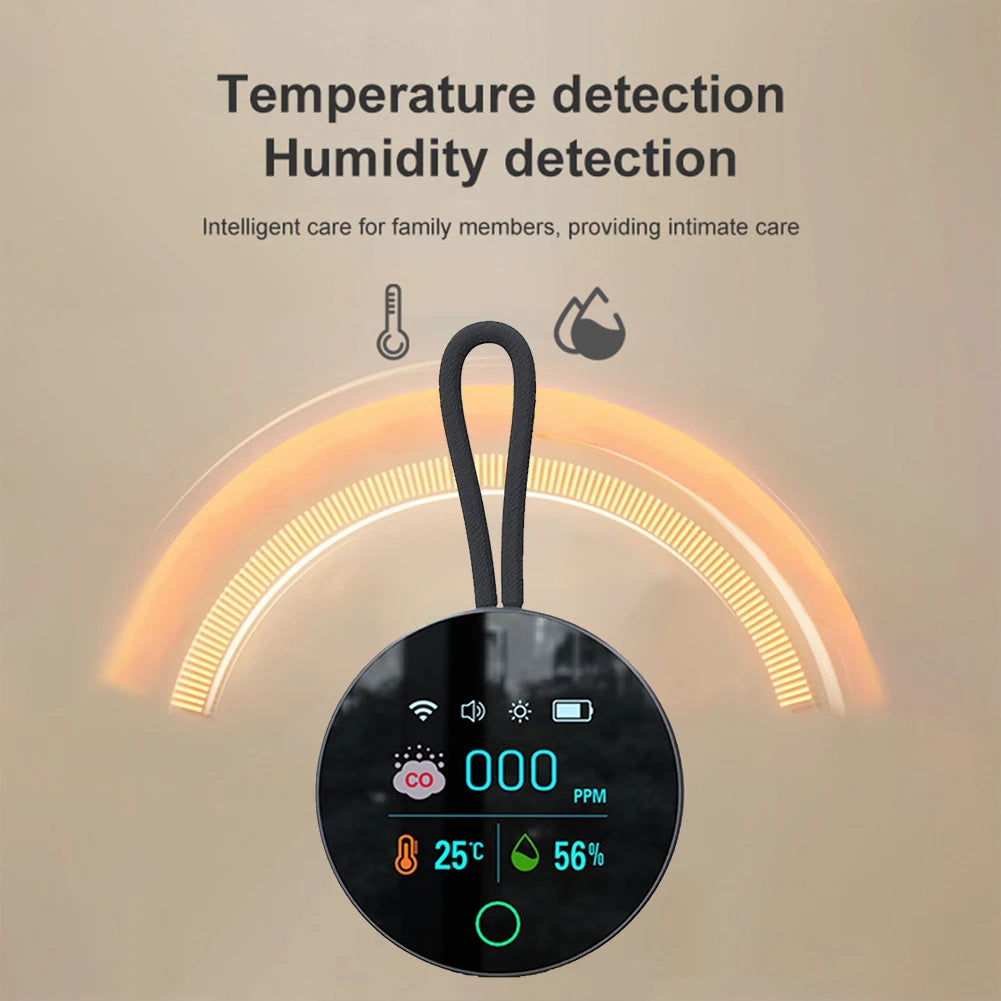 3 In 1 Carbon Monoxide Detector 1000mAh Portable Gas Detector CO Detector Alarm Temp Humidity Sensor for Outdoor Camping RV Car