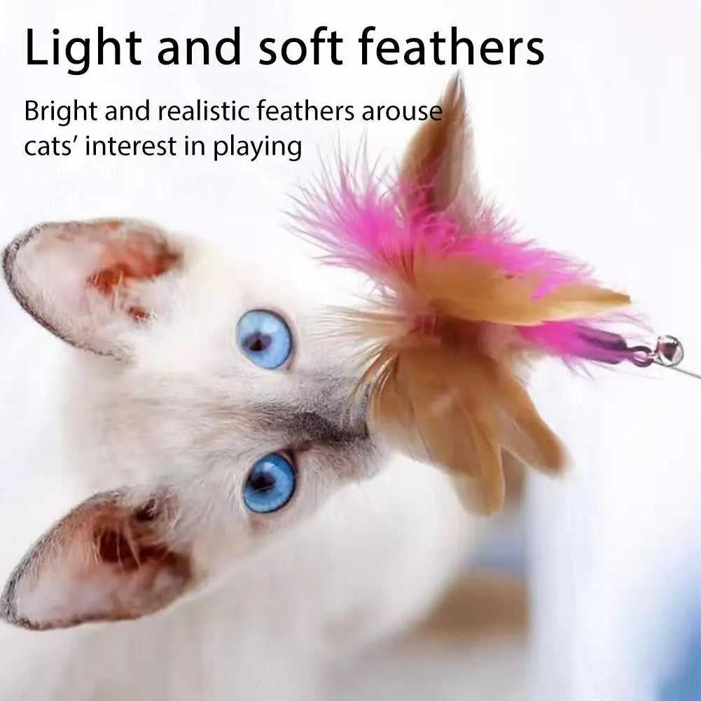Interactive Cat Collar Toy Teasing Wand with Colorful Feathers and Bell Adjustable Design Self Playing Toy Pet Cat Teaser Wand