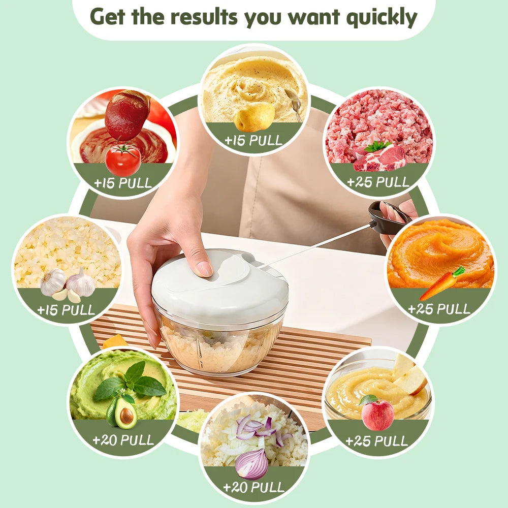 500ml Manual Food Processor Vegetable Chopper, Portable Hand Pull String Garlic Mincer Onion Cutter for Veggies, Ginger, Fruits