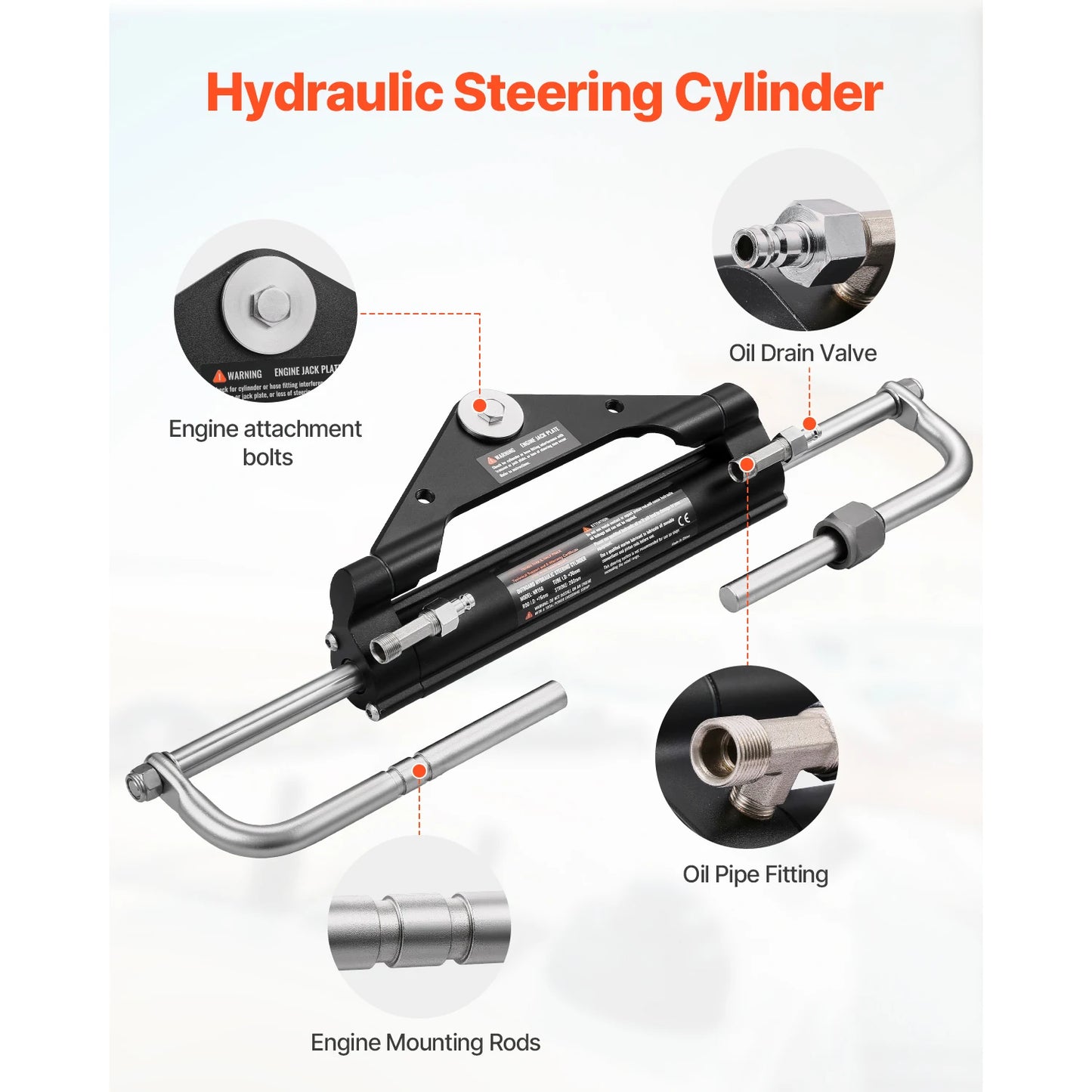 VEVOR 150HP Hydraulic Outboard Steering Kit, Marine Boat Hydraulic Steering System with 2PCS 26FT Hoses for Single-Engine Boats