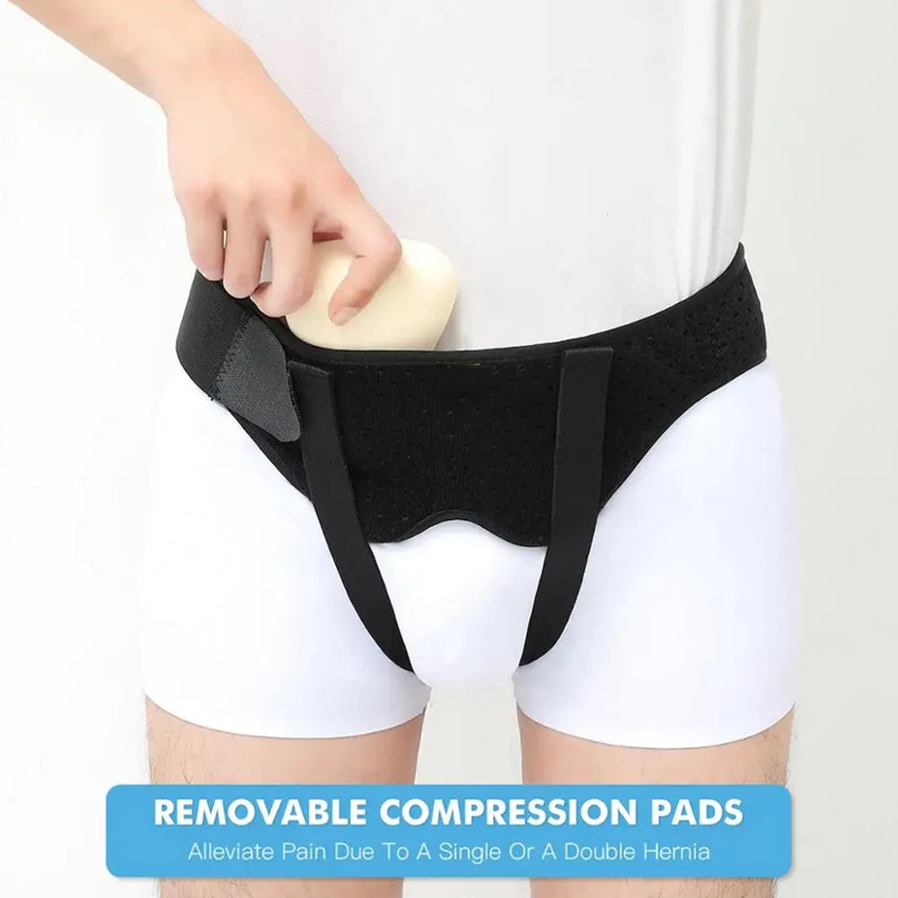 1Pcs Hernia Belt Truss for Inguinal or Sports Hernia Support Brace Pain Relief Recovery Strap with 2 Removable Compression Pads