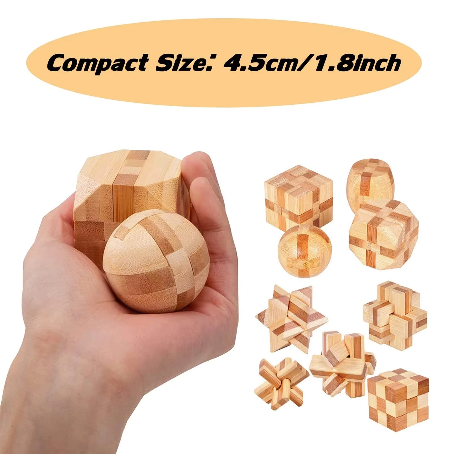 Kids Children Adult Kong Ming Luban Lock 3D Handmade Bamboo Math Puzzles Brain Teasers Educational Finger Toy Birthday Xmas Gift