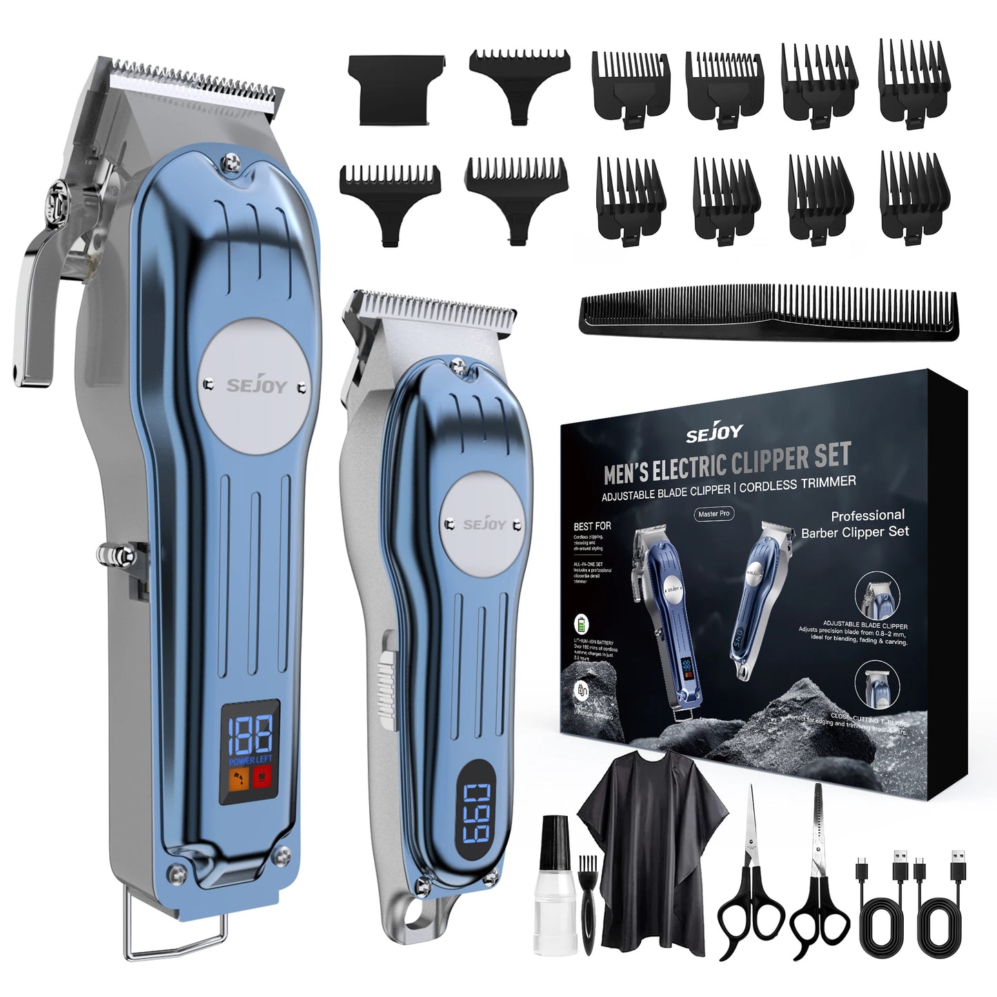Sejoy Professional Hair Clippers for Men Combo Kits Rechargeable T-Blade Trimmer Kit Cordless Haircut Machine Cordless