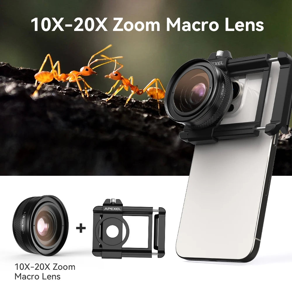 APEXEL 10-20X Zoom Macro Lens HD Mobile Phone Camera Micro Lenses for iPhone 17/PRO MAX Samsung Almost All Smartphones Photo