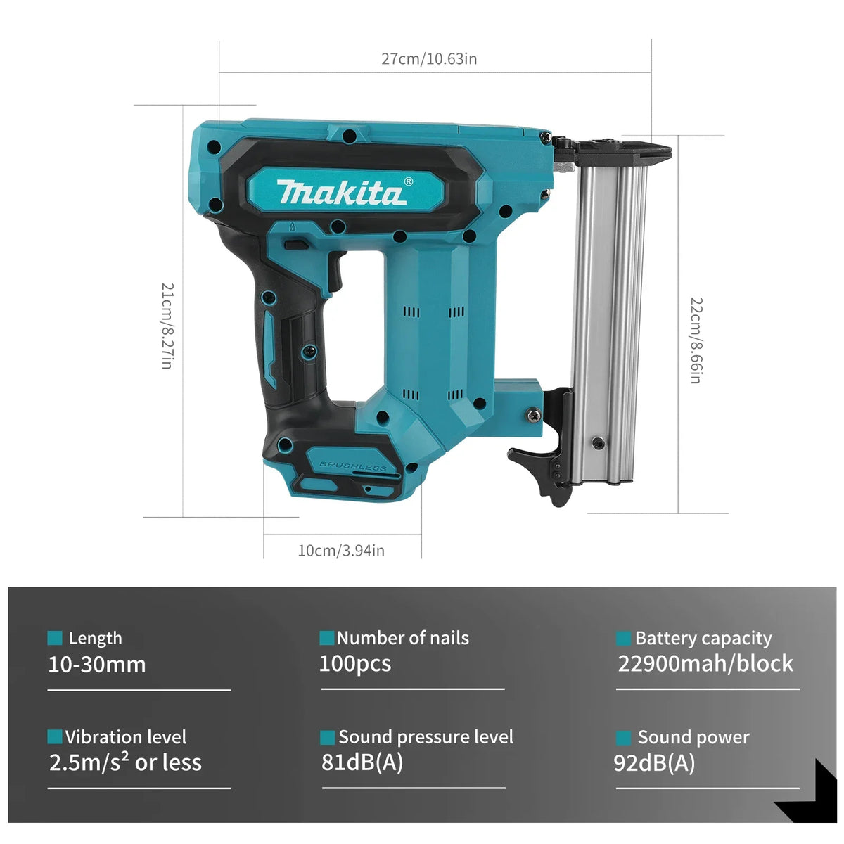 NEW Makita F30 18VCordless Nail Gun,Powered by 6.0Ah Lithium Battery,100 Nail Capacity,For Flooring Shelving & DIY Wood Projects
