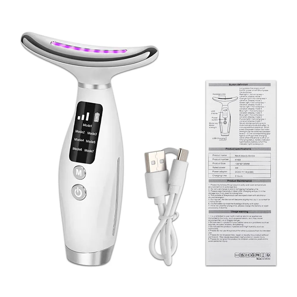 USB Rechargeable Anti Wrinkle Facial Massager 7color Neck Face Beauty Skin Tighten Facial Lift Device Reduce Double Chin Tool