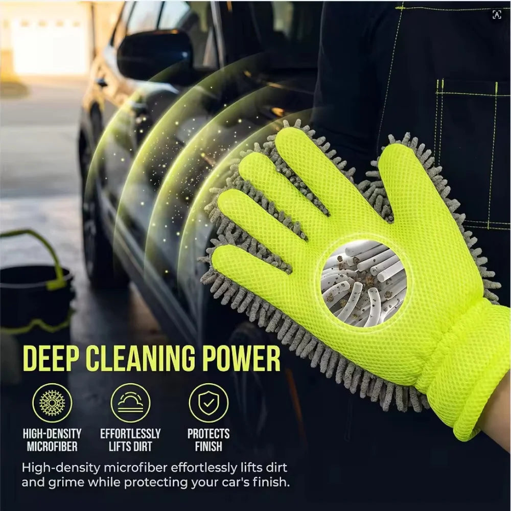 1 PC Five-Finger Car Wash Gloves - Fur-covered Car Cleaning Sponge Gloves - Hub Cleaning and Multi-functional Car Cleaning Tools