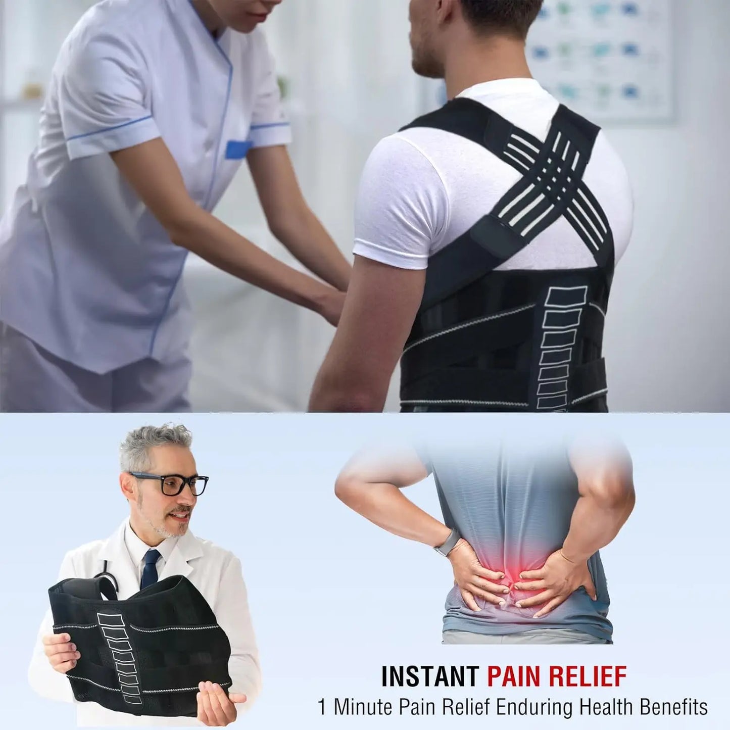 Back Brace for Men and Women, Adjustable Shoulder Posture Support Brace, Back Straightener Posture for Upper and Lower Back