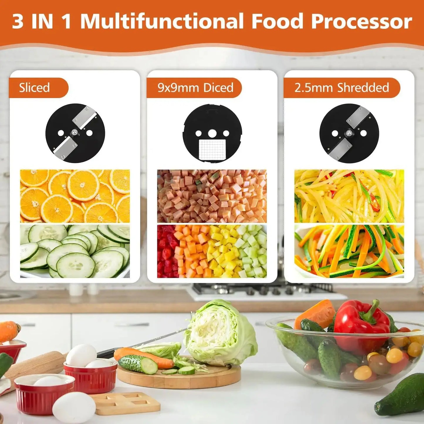 2025 Upgrade Automatic Vegetable Chopper, 3-in-1 Electric Food Slicer & Dicer, Effortless Shredding, Large Capacity, Low Noise,