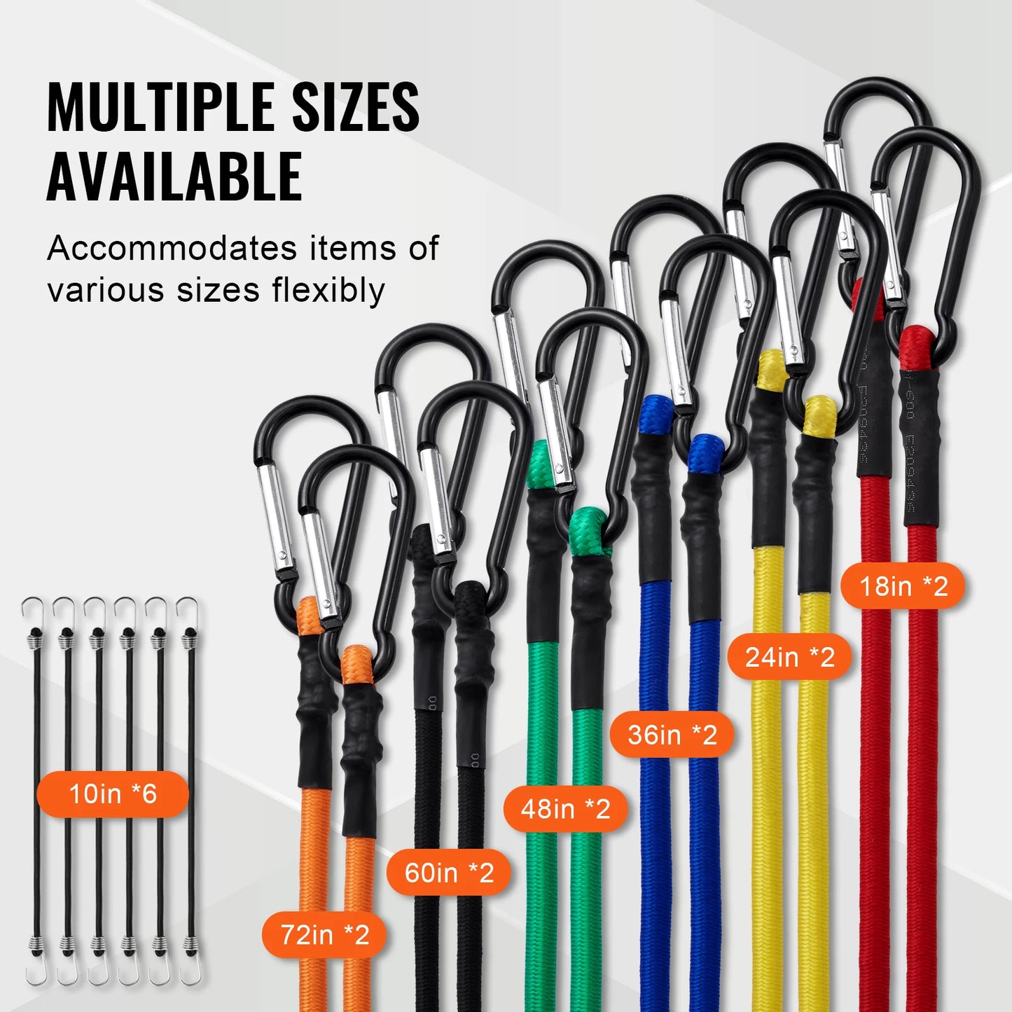 SucceBuy 30 pcs Elastic Bungee Cords Assortment with A3 Steel Hooks Adjustable Lashing Luggage Rope  Motorbike Cargo Fixing Belt