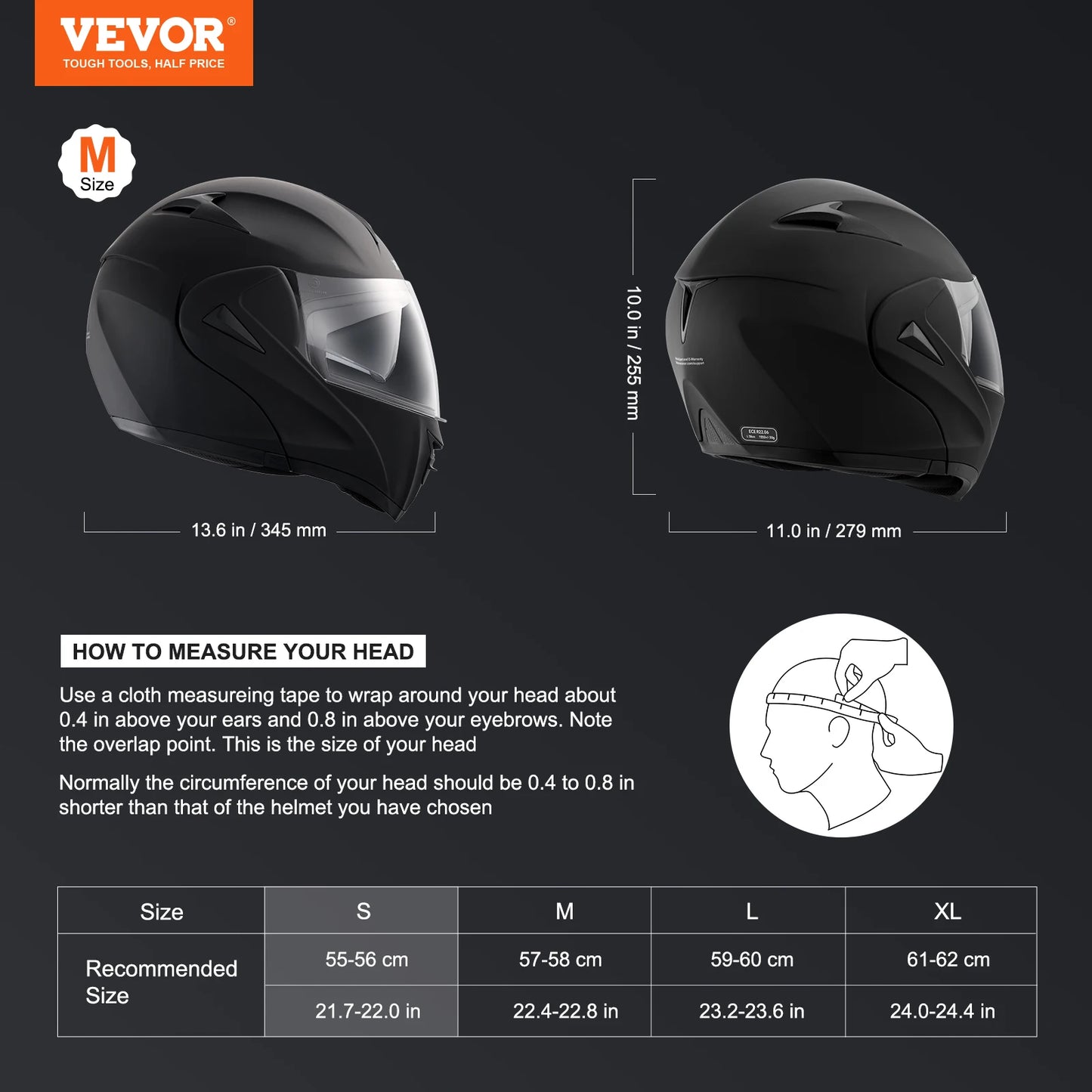 VEVOR Motorcycle Helmet, Unmasked, Smart Street ABS & High Density Helmet with Interchangeable Lens, Fit for Youth and Adults